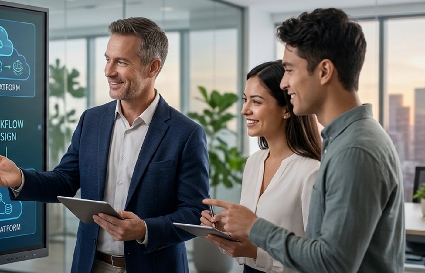 Enterprise AI leadership discussion in a modern office