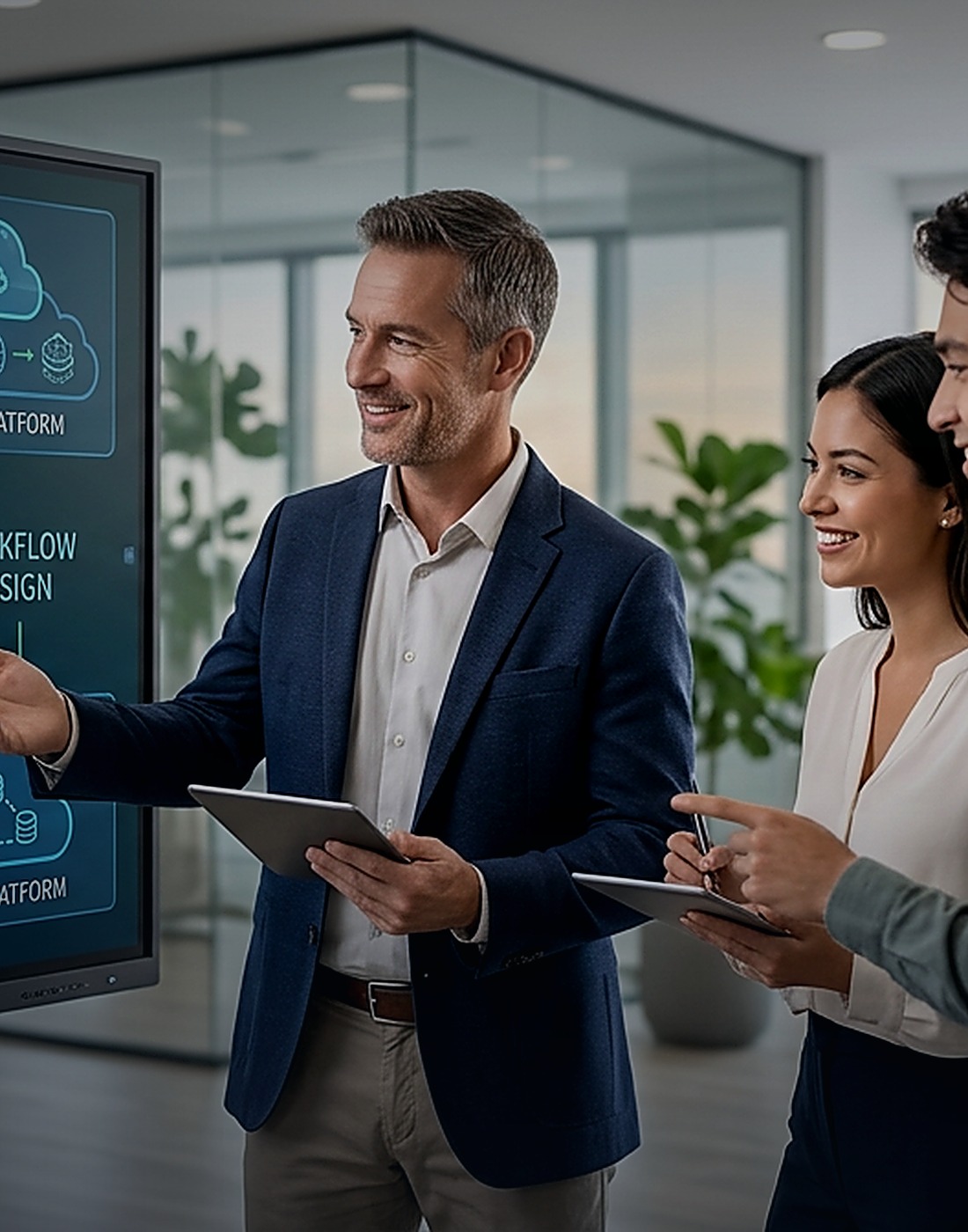 Executive team reviewing AI strategy in a conference room