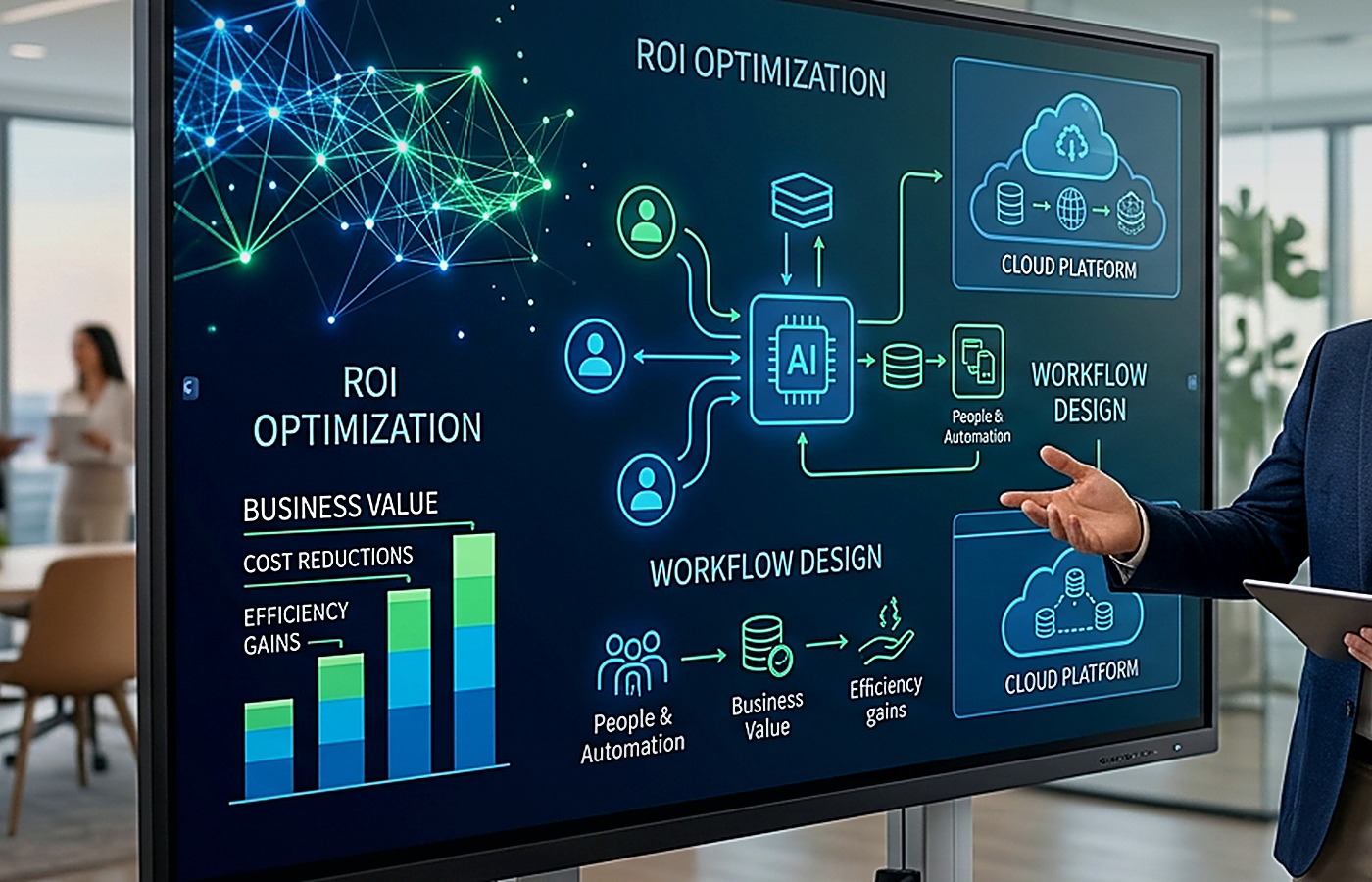 AI planning workspace with dashboards and technical interface